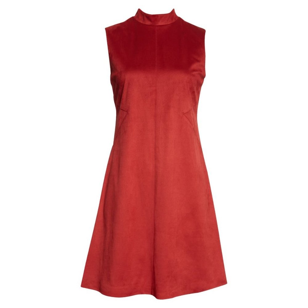 🆕 DONNA KARAN Faux Suede A-Line Mock Neck Dress Rust 12 - Picture 5 of 10